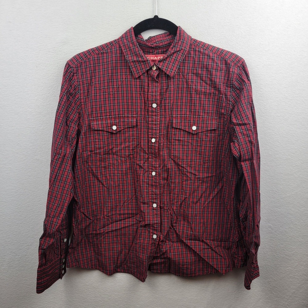 Chaps Ralph Lauren Denim Women's Shirt Button Up Red Check Plaid Long Sleeve L